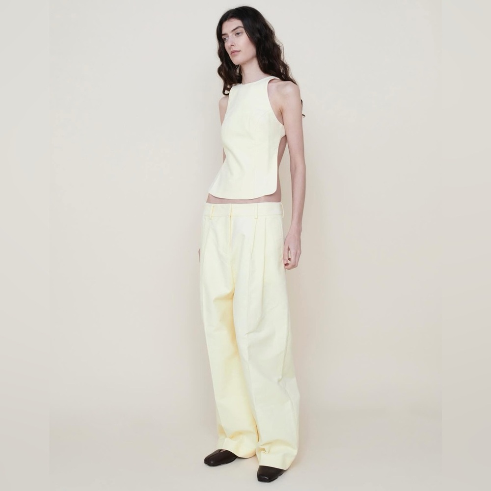 ALFIE Paris Pleated Tailored Wide Leg Trouser Pant Butter Yellow Cream Size XS